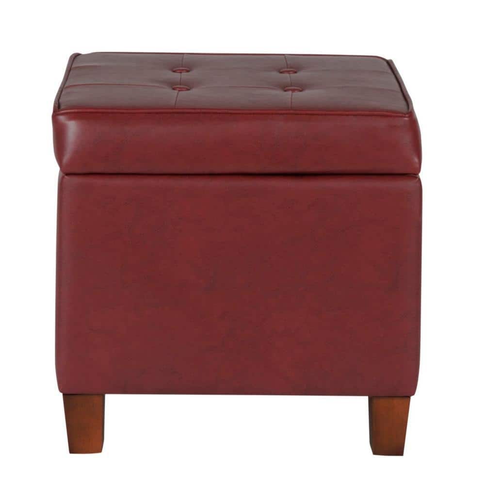 Red Leather Square Storage Ottoman Medium