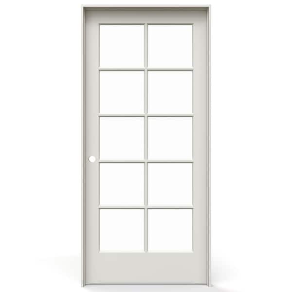 36 in. x 80 in. Right-Handed 10 Lite Clear Glass Primed Solid Core Wood Single Prehung Interior Door with Flat Jamb