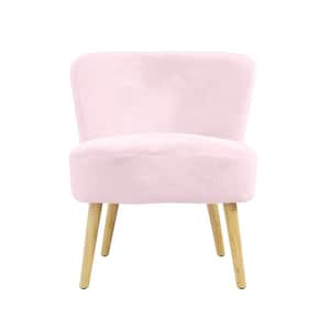 Easton Faux Fur Kids' Accent Chair with Natural Wood Legs, Pink