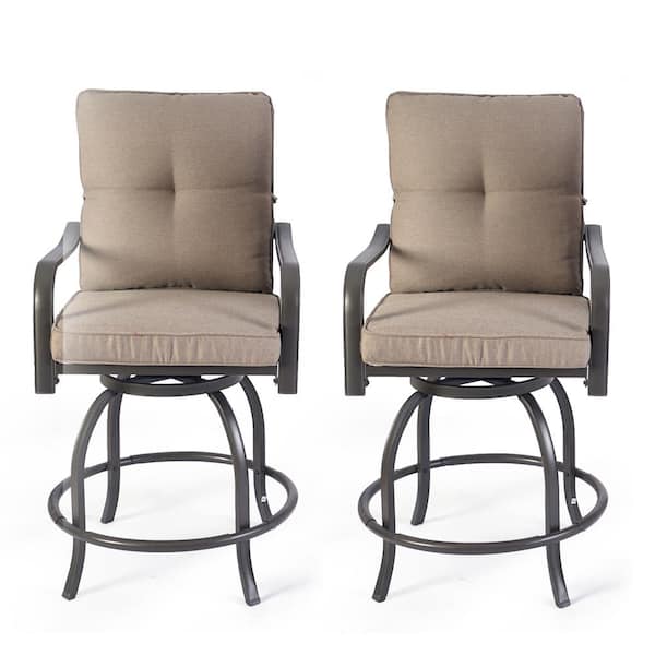 KOZYARD Isabella High Swivel Metal Frame Outdoor Bar Stools/Chair Set with Beige Cushion