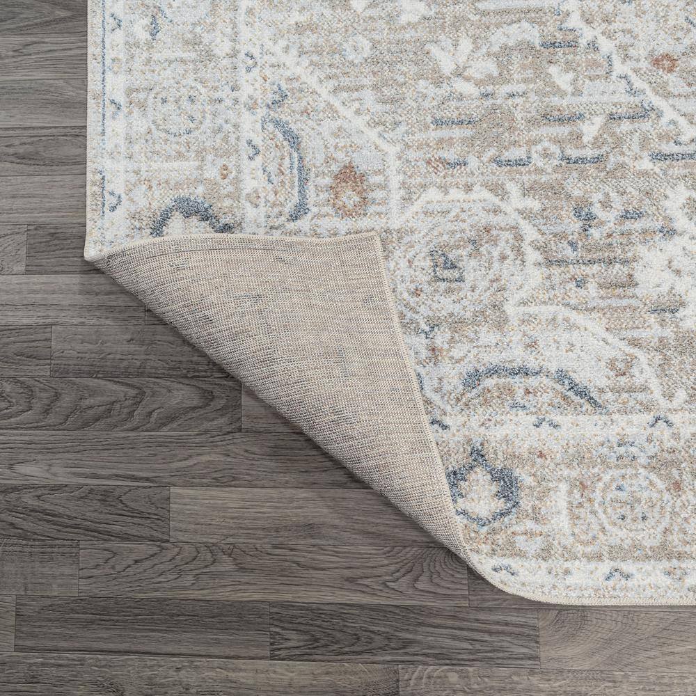 Light Gray and Brown Medallion Washable Synthetic Area Rug 4' x 6'