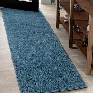 Haze Solid Low-Pile Turquoise 2 ft. x 14 ft. Runner Rug