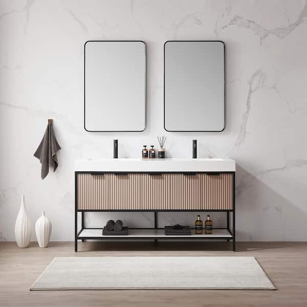ROSWELL Marcilla 60 in. W x 20 in. D x 34 in . H Double Sink Bath Vanity in Almond Coffee with White Integral Sink Top