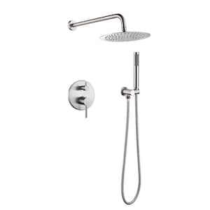 2-Spray Patterns 10 in. Wall Mount Dual Shower Heads in Brushed Nickel