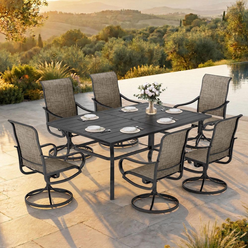 【新品】auvil テーブル black garden family table PHI VILLA Black 7-Piece Metal Rectangle Patio Outdoor Dining Set
