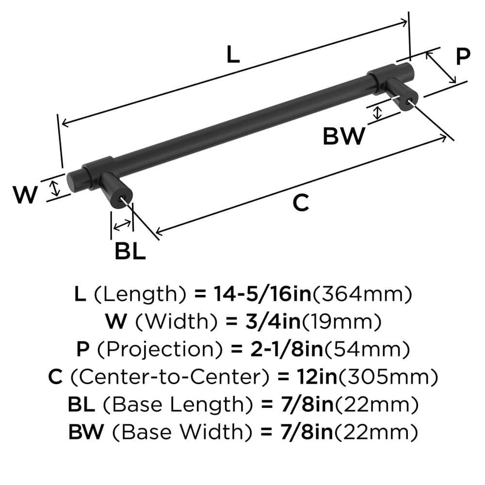 Matte Black 14-Inch Modern Appliance Pull with Mounting Hardware