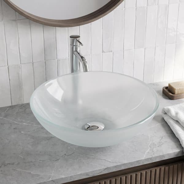 VIGO Giovanni Frosted White Glass 17 in. L x 17 in. W x 6 in. H