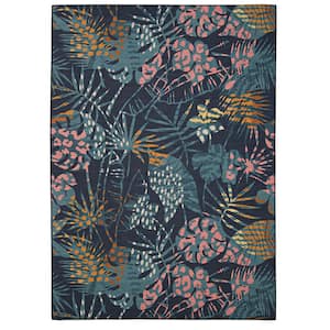 Mily Navy and Gold 5 ft. W x 7 ft. L Washable Polyester Indoor/Outdoor Area Rug