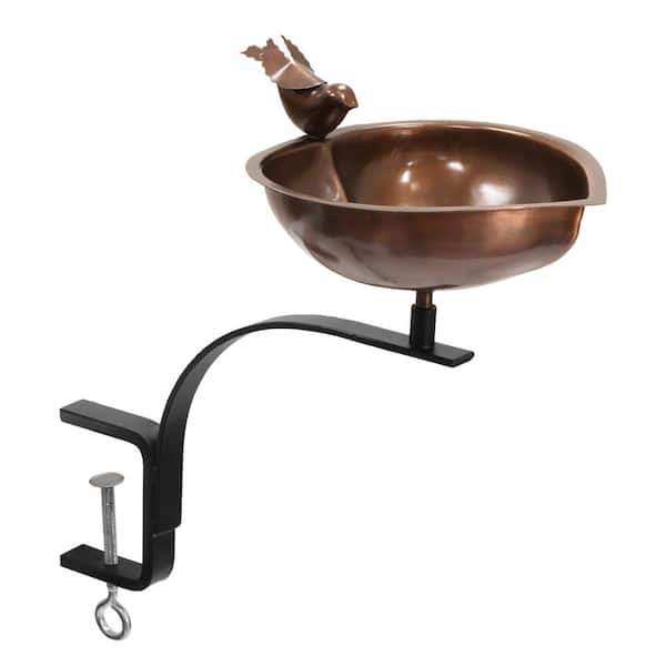 Heart Shaped Birdbath Bowl With Rail Mount Bracket, 9 in. Dia, Copper