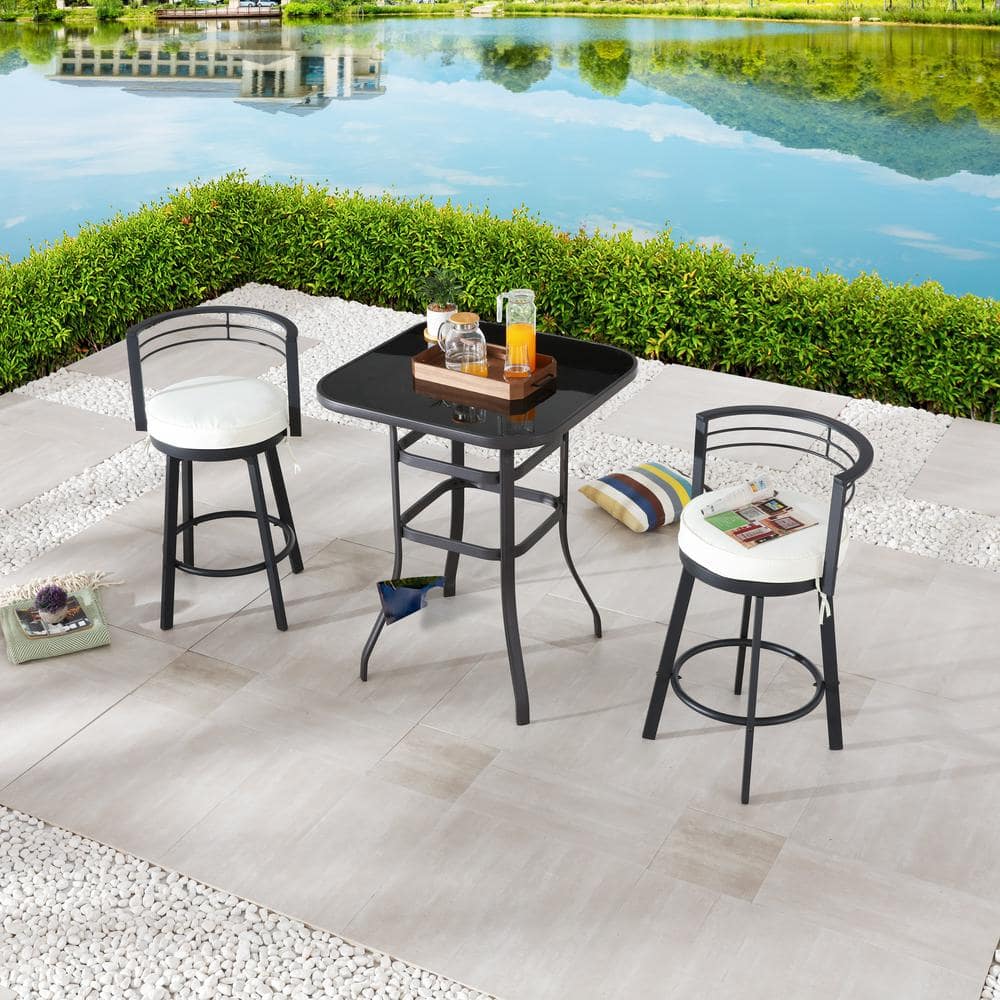 Patio Festival 3Piece Metal Bar Height Outdoor Dining Set with Beige