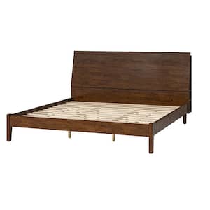 Alvin Walnut Mid-century Modern Solid Wood Platform Bed with USB Ports and Storage Space
