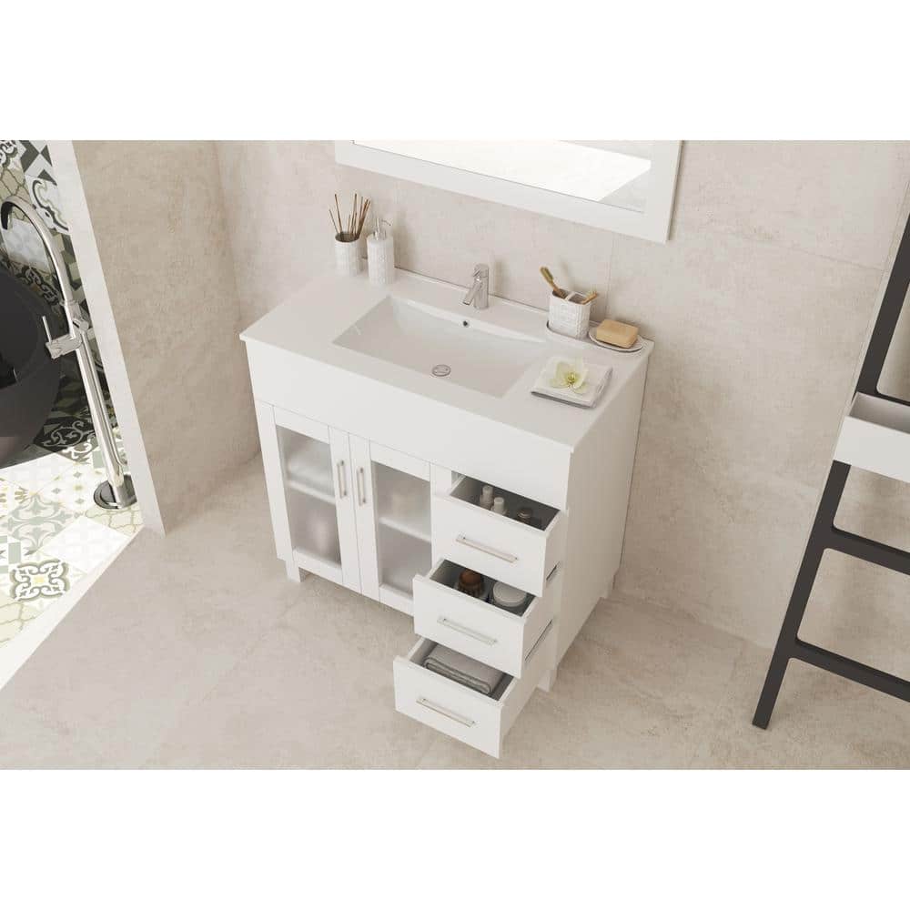 Nova 36" White Ceramic Basin Freestanding Bathroom Vanity