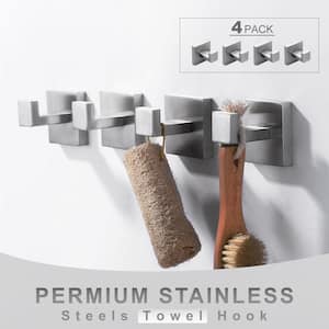 4-Pieces Wall-Mounted J-Hook Stainless Steel Bathroom Robe/Towel Hook in Brushed Nickel