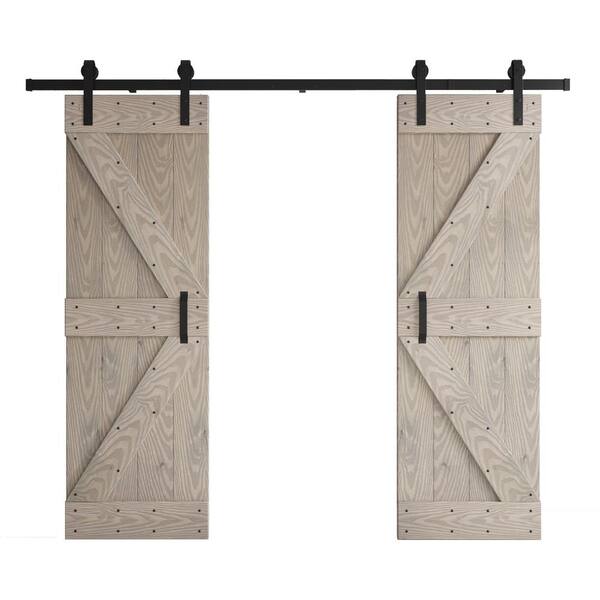 COAST SEQUOIA INC Embossing K Series 48 in. x 84 in. Light Gray Knotty Wood Double Sliding Door with Hardware Kit
