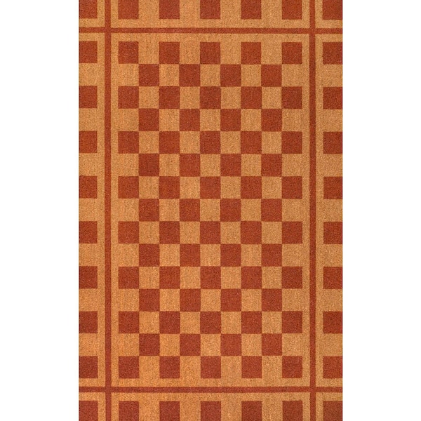 Harper Classic Farmhouse Checkerboard Coir Natural/Red 3 ft. x 5 ft. Indoor/Outdoor Area Rug