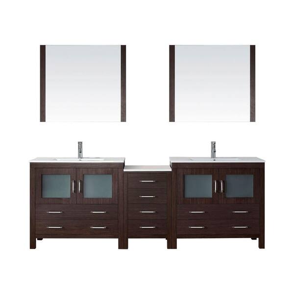 Virtu USA Dior 90 in. W Bath Vanity in Espresso with Ceramic Vanity Top in White with Square Basin and Mirror