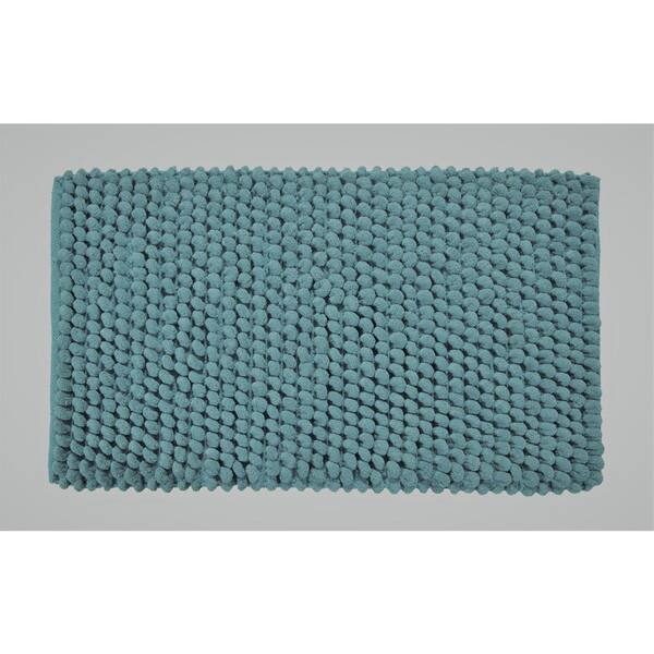 Saffron Fabs Bubbles Pattern 34 in. x 21 in. in Cotton and Microfiber Blue Latex Spray Non-Skid Backing Bath Rug