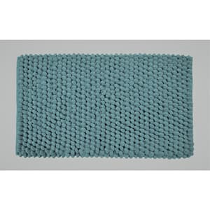 Bubbles Pattern 50 in. x 30 in. Cotton and Microfiber Blue Latex Spray Non-Skid Backing Bath Rug