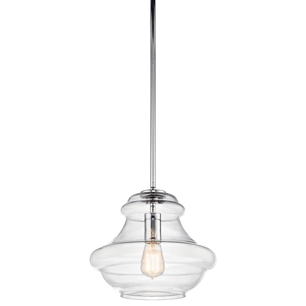Everly 10.25" Clear Glass Chrome Schoolhouse Pendant Light