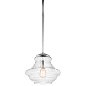 Everly 10.25 in. 1-Light Chrome Transitional Shaded Kitchen Pendant Hanging Light with Clear Glass