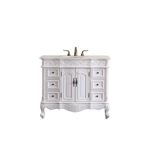 Unbranded Simply Living 42 in. W x 22 in. D x 36 in. H Bath Vanity in Antique White with White And Brown Vein Marble Top