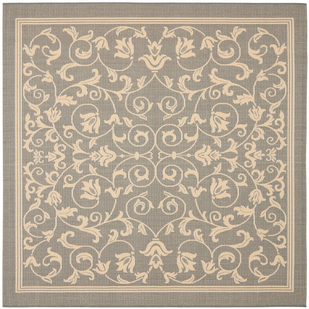 Grey and Natural Square Synthetic Indoor/Outdoor Area Rug
