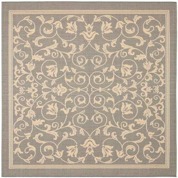 SAFAVIEH Courtyard Gray/Natural 8 ft. x 8 ft. Square Border Indoor/Outdoor Patio  Area Rug
