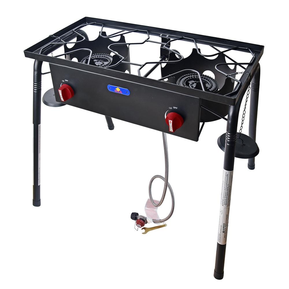 58,000BTU 2-Burner Portable Propane Burner, Outdoor Camping Stove, Side Bur