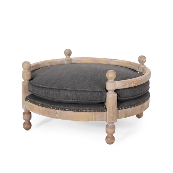Noble House Rex Medium Charcoal Upholstered Pet Bed with Wood Frame