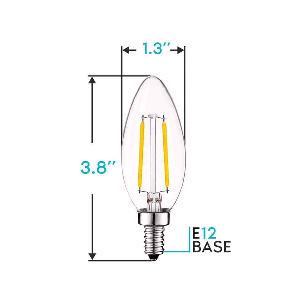 4W Dimmable White LED Candelabra Bulbs with E12 Base, 6-Pack