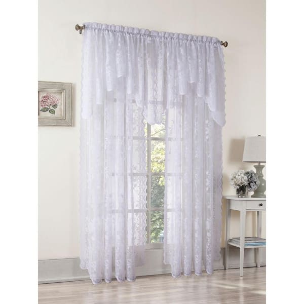 LICHTENBERG White Solid Lace Rod Pocket Sheer Curtain - 58 in. W x 32 in. L