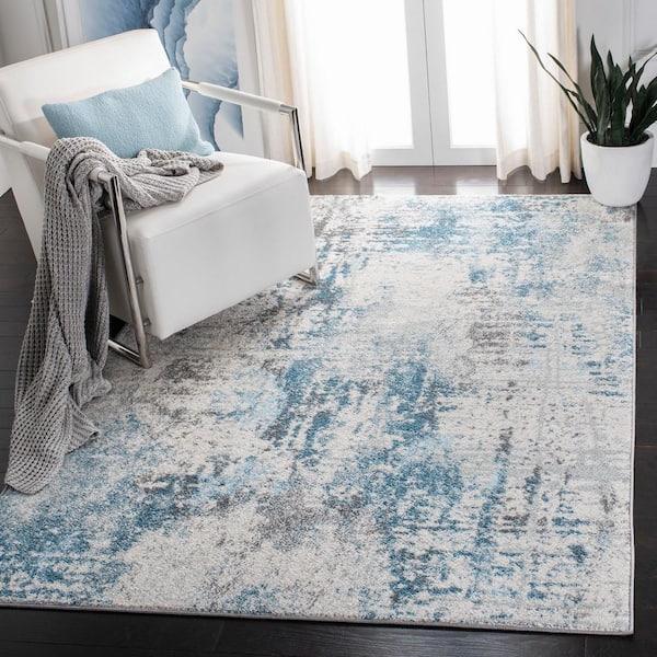 Tulum Ivory/Blue 9 ft. x 12 ft. Distressed Rustic Area Rug
