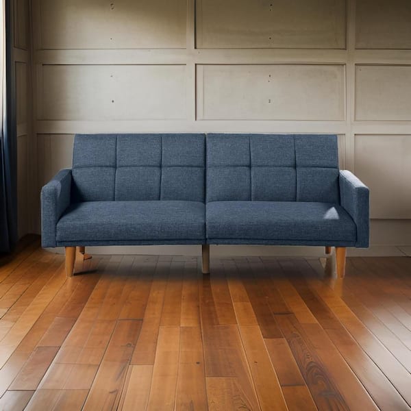 Benjara 79.53 in. Flared Arms Fabric Rectangle Tufted Back Sofa in Blue