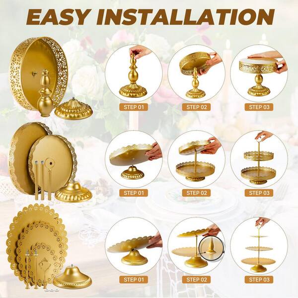 Yarlung 3 Pack Gold Cake Stands, 8/10/12 Inch Metal Cupcake Display Stands Dessert Trays, Table