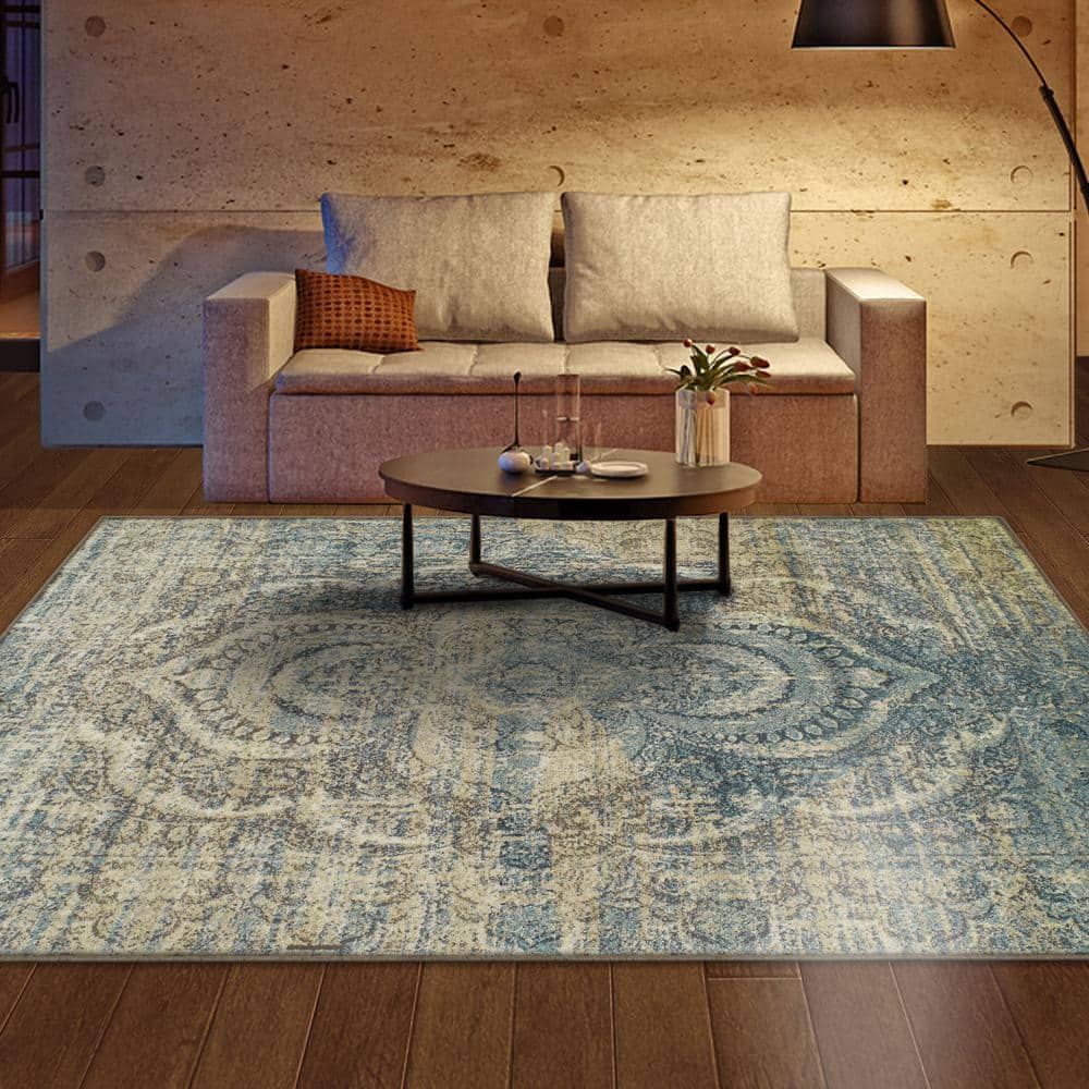 Vintage Boho-Chic Medallion 4' x 6' Blue Synthetic Area Rug