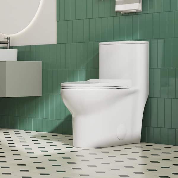 Tucson 1-Piece 1.1/1.6 GPF Siphonic Jet Dual Flush Elongated Compact Toilet in Crisp White, Seat Included