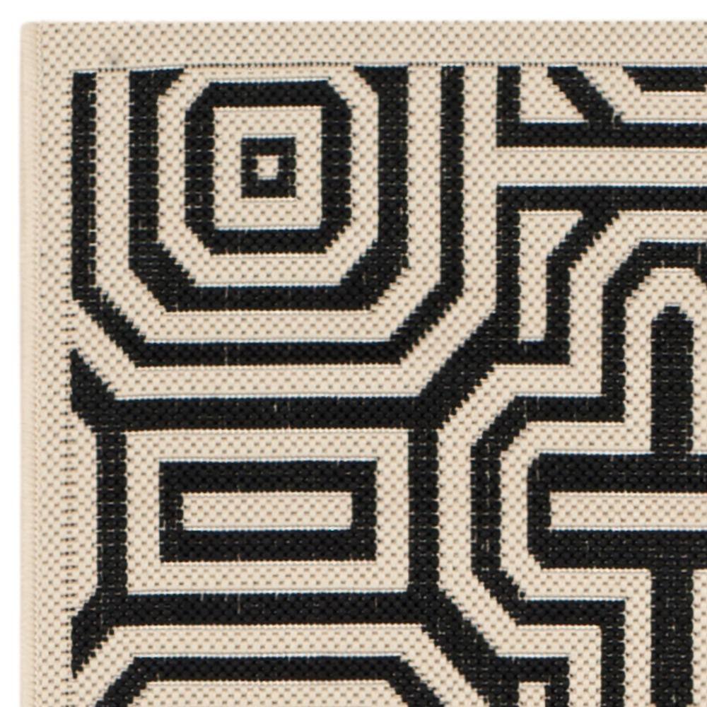 Beige and Black Geometric Flat Woven Outdoor Runner