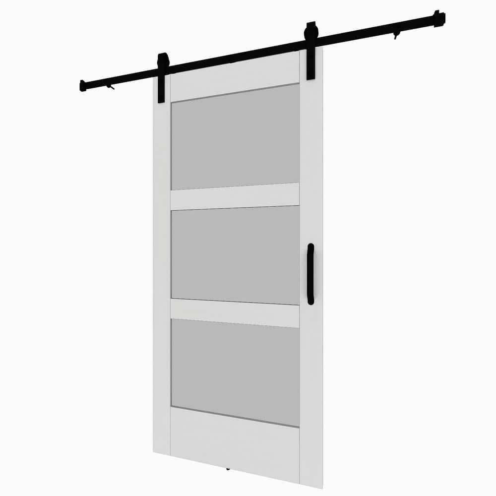 37 in. x 84 in. 3-Lite Full Frosted Glass White Vinyl Finished MDF Sliding 