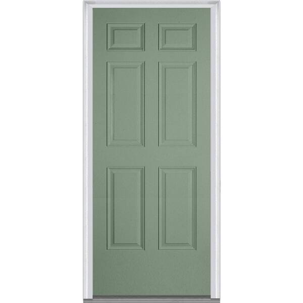 MMI Door 36 in. x 80 in. Left-Hand Inswing 6-Panel Classic Painted Fiberglass Smooth Prehung Front Door