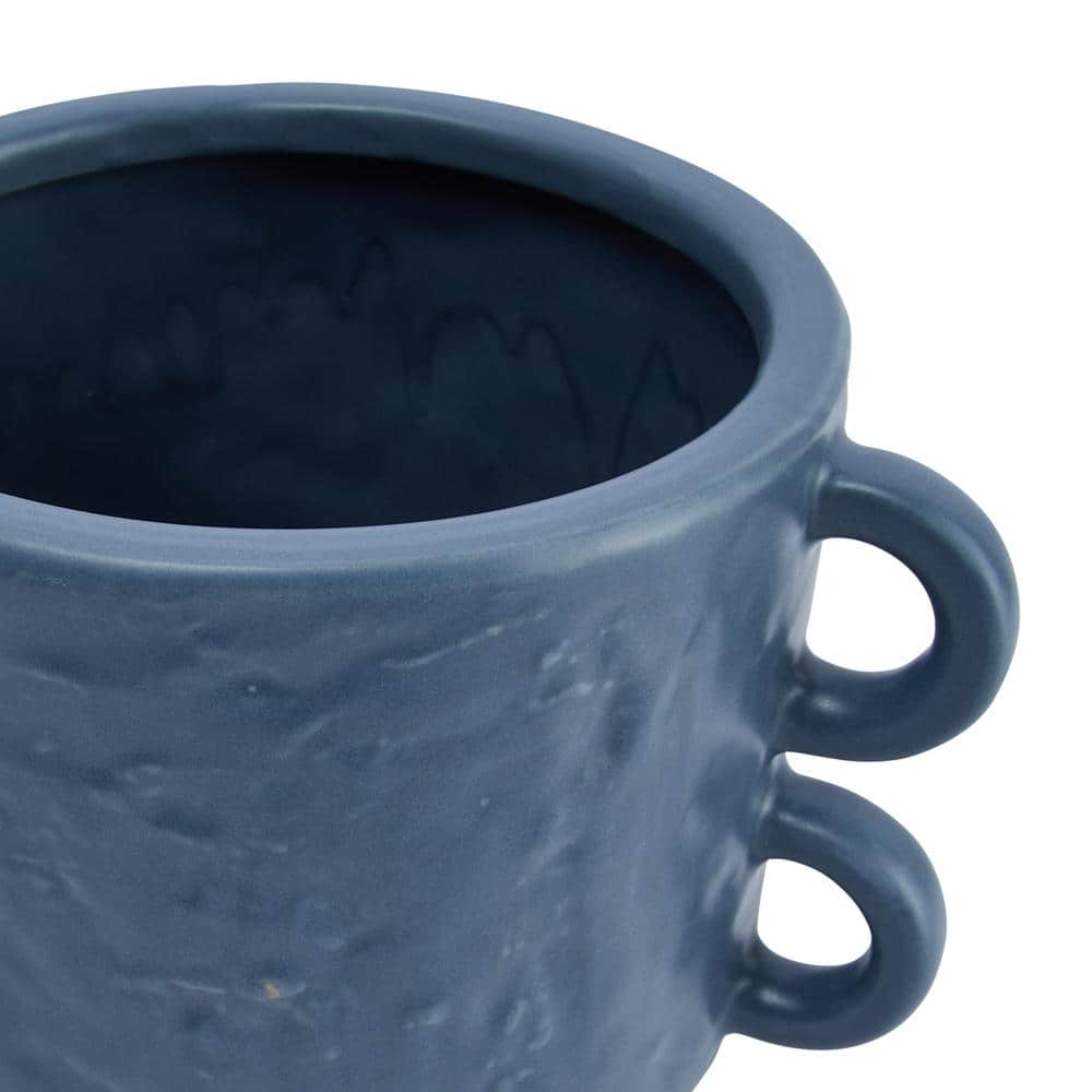 Modern Blue Stoneware Planter with Handles 9.5"