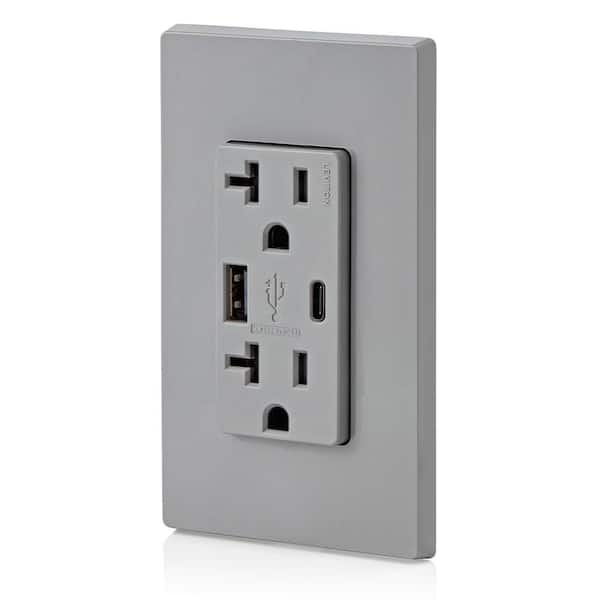 Leviton T5833-W 5.1A USB Type-A Type-C Charging Wall 20A Outlet