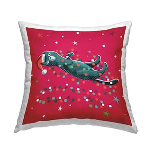 Funny Holiday Cat Christmas Lights Red Print Polyester 18in. X 18in. Throw Pillow