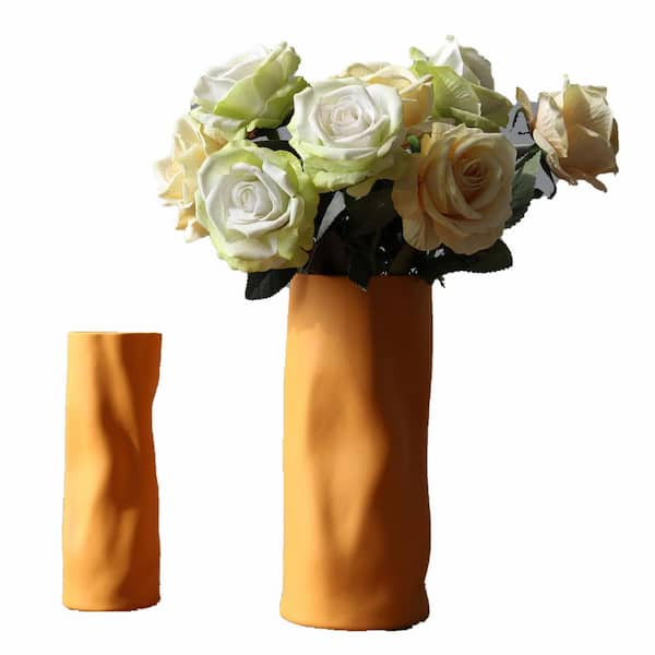 Unbranded Modern Farmhouse Decor Orange Ceramic Vase (Set of) 2, 10.7 in. and 9 in. H Large Flower Vases