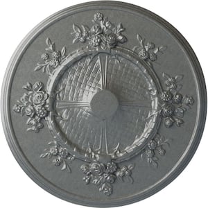 27 in. x 1-1/8 in. Flower Urethane Ceiling Medallion (Fits Canopies up to 3-7/8 in.), Hand-Painted Platinum