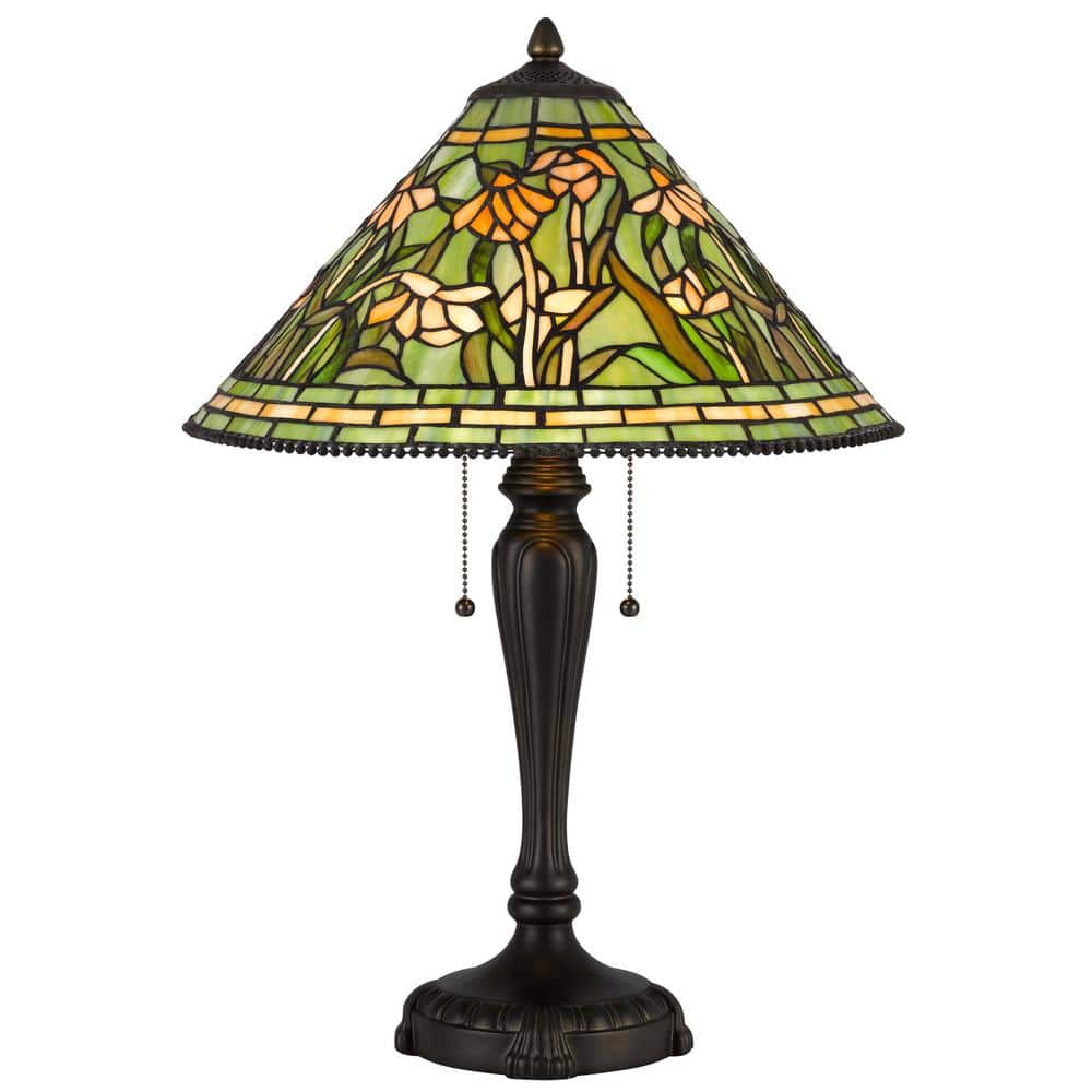 Milwood 24 in. H Dark Bronze Resin Tiffany Table Lamp for Bedside with Glas