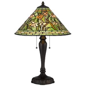 Milwood 24 in. H Dark Bronze Resin Tiffany Table Lamp for Bedside with Glass Shade