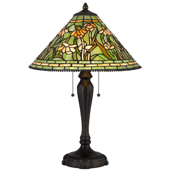 CAL Lighting Milwood 24 in. H Dark Bronze Resin Tiffany Table Lamp for Bedside with Glass Shade