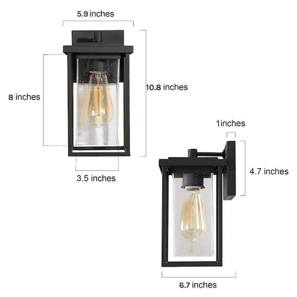 1-Light Black 11 in. H Square Patio LED Decorative Outdoor Metal Caged Wall Lantern Seeded Glass Sconce 1-Light Black 11 in. H Square Patio LED Decorative Outdoor Metal Caged Wall Lantern Seeded Glass Sconce