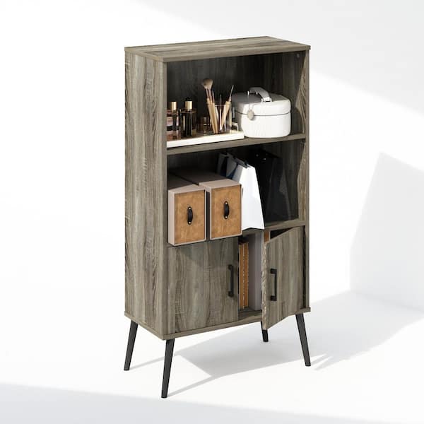 MIDCENTURY Grey Oak 46.14 in. Accent Cabinet Office Storage Cabinet with 3-Shelves