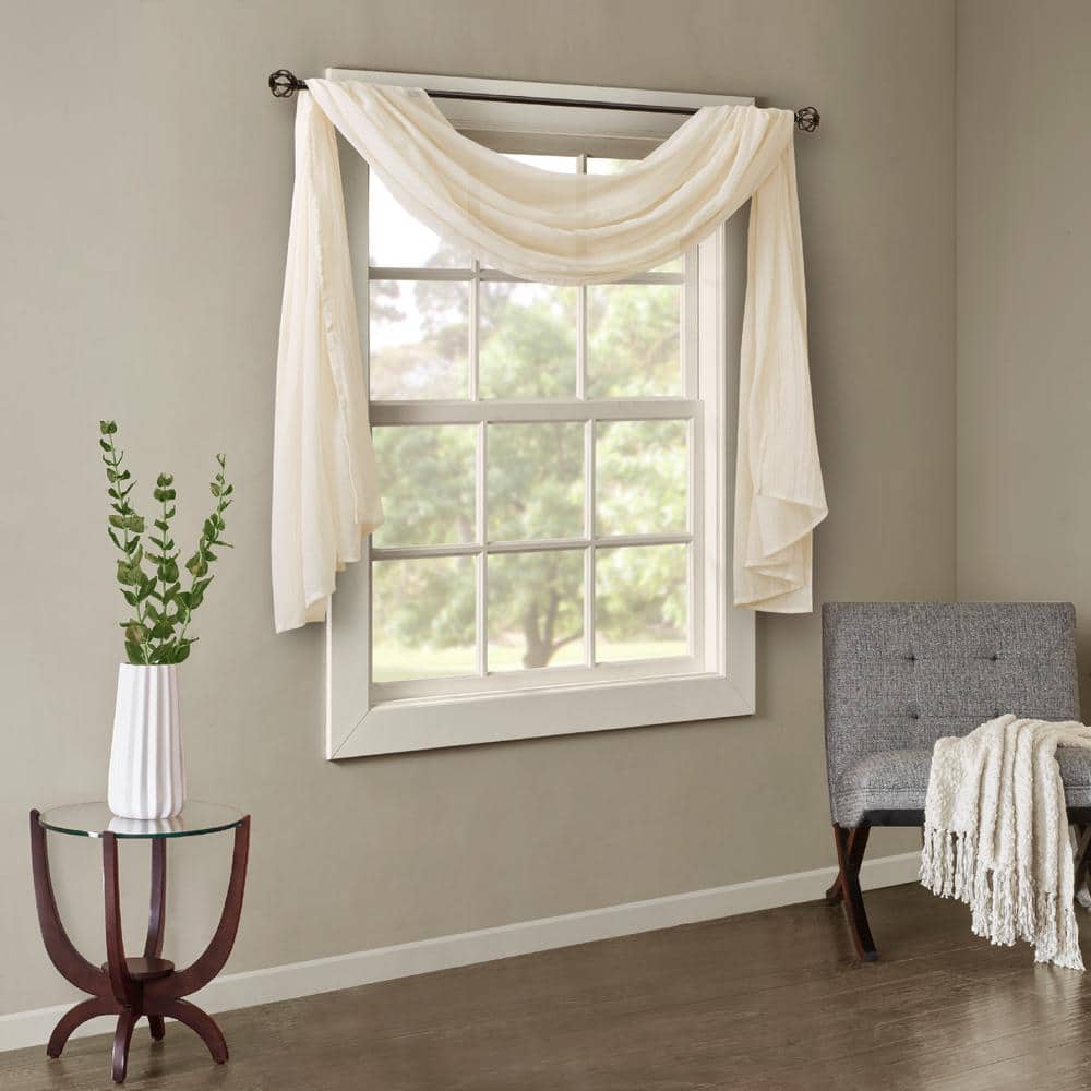 Harper Cream Crushed Sheer Window Scarf, 42" x 144"
